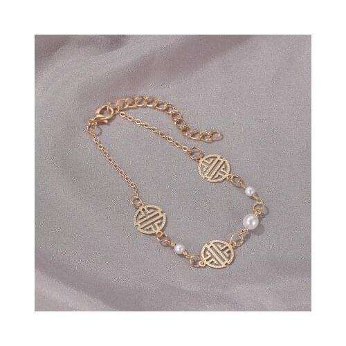 Chinese Style Simple Temperament Fu Symbol Bead Anklet Lucky Transfer Round Brand Titanium Gold Color Anklet Female