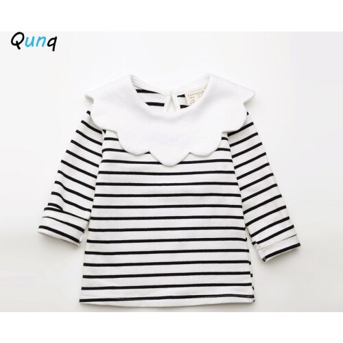 Qunq Girls T-Shirt Long Sleeve Spring Fall Cotton Kids Pullover Shirts for 1 2 3 4 Year Striped Toddler Children Tops Clothes
