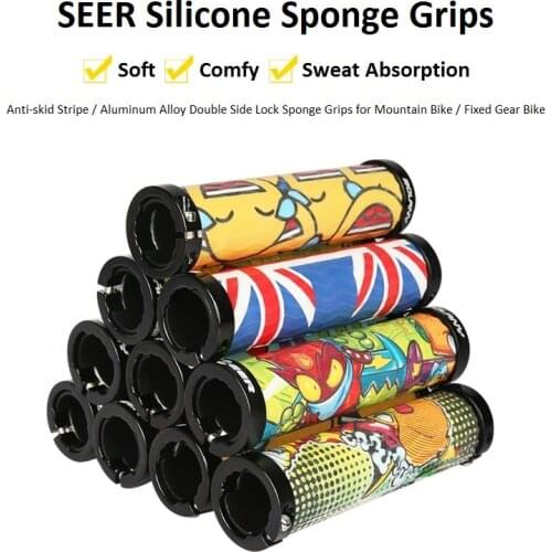 SEER Silicone Sponge MTB Grips Road Bike Handle-grip Comfy Graffiti Bicycle Handlebar Grips Anti-skid Cycling Handlebar Grip