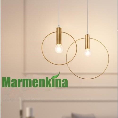 Nordic single head creative golden ring pendant lamp staircase balcony entrance bar small lighting. E14