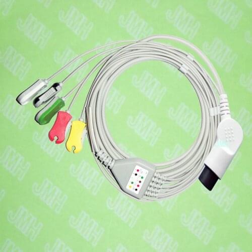 Compatible BCI,CSI,GE,Nellcor,Nihon Kohden and HP ECG Machine the one-piece 5 lead cable and clip leadwire,IEC or AHA,bent 6pin