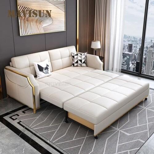 Modern Simple Multifunctional Folding Sofa Bed White Retractable Technology Cloth Sofa For Large Apartment Bedroom Furniture