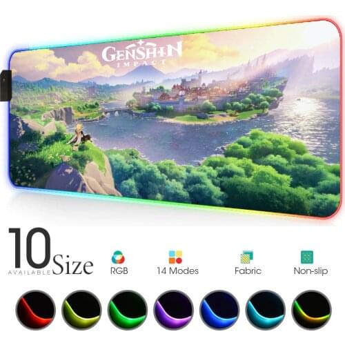 Genshin Impact Led Mouse Pad Anime Rgb Rug Gloway Mesa Gaming Mat for Office Table Large Mat with Backlight Mousepad Company