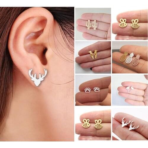 Women Cute Stud Earrings Girls Animal Pineapple cactus Cat Earrings Minimalist Jewelry