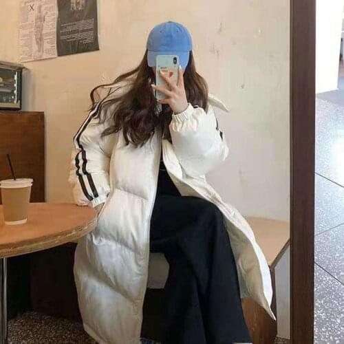 Sister Fara 2021Winter Women Long Loose Hooded Down Jacket Coat Double Pocket Warm Coat Female Stand-up Collar Cotton Down Parka