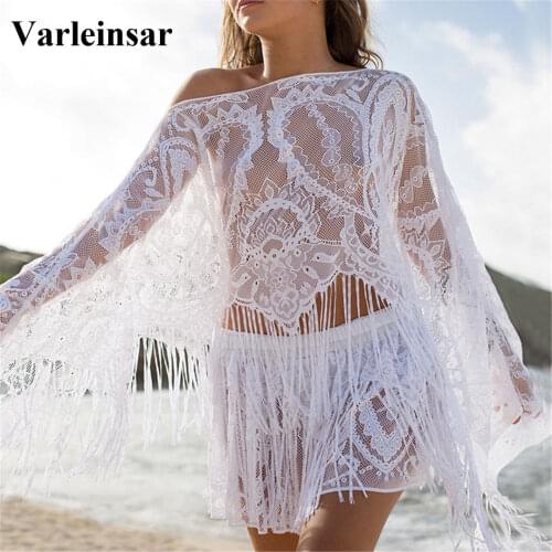 Tassel Mesh Sheer See Through 2 Pieces Set Skirt Beach Cover Up Cover-ups Beach Dress Beach Wear Beachwear Female Women V2974