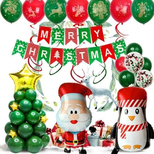 1Set Merry Christmas Latex Balloon Banner Green Red Santa Claus Foil Balloons for Christmas New Year Party Decorations Supplies