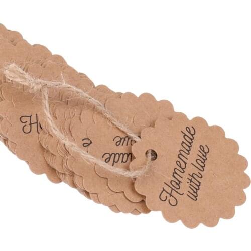 100 Packaging Label Brown Kraft Paper Tags DIY Gift Tag Scallop Label Wedding/Candy/Baby Gift Products Tagging Package