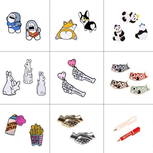 2~4pcs/set Animals Brooch Panda Rabbit Dog Fish Enamel Pin Cute Lapel Pins Badge Bag Clothes Cartoon Jewelry for Women Kids Gift