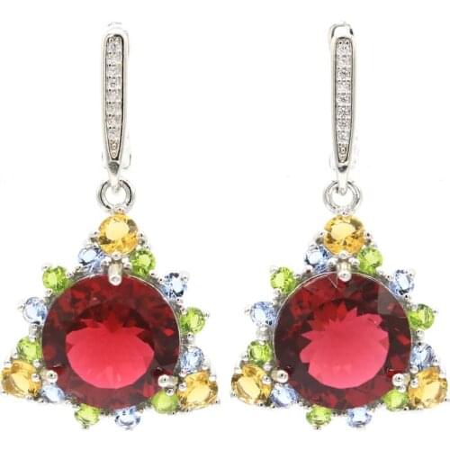 47x10mm SheCrown Deluxe Long Created Violet Tanzanite CZ Gift For Womans Silver Earrings