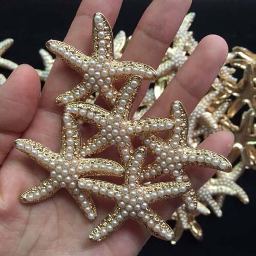 5pcs/lot 44x39mm Gold Starfish With Pearl Setting Charm Pendant For DIY Jewelry Making