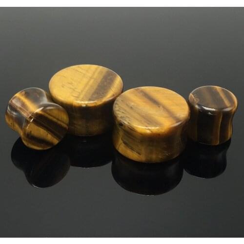 Alisouy 2pcs fashion flesh tunnels ear plugs big gauge piercing expander brown Stone 5mm - 16mm pircing body jewelry for men