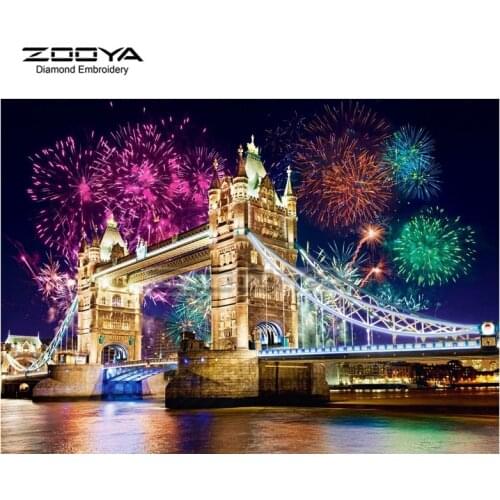 ZOOYA Diamond Embroidery DIY Diamond Painting Tower Bridge Night Firework Diamond Painting Cross Stitch Rhinestone Mosaic BJ1799