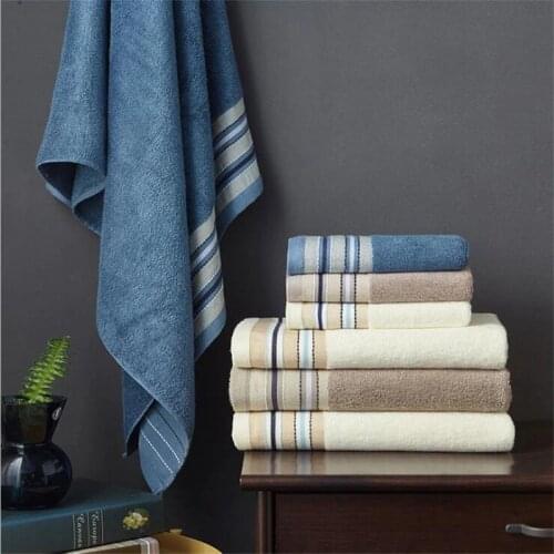 Bamboo Cotton Towel Set for Adults 1 Face Hand Towel 1 Bath Towel Bathroom Solid Color Blue White Terry Washcloth Travel Towels