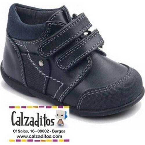 Baby boy boots in navy leather with toe and two velocs, by D Baby