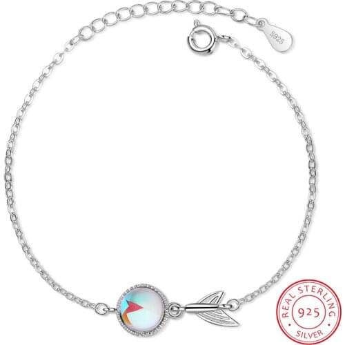 Fashion Brand Real 925 Sterling Silver Mermaid Tail Bracelet For Women Colourful Moonstone Bracelet New Designer Wedding Jewelry