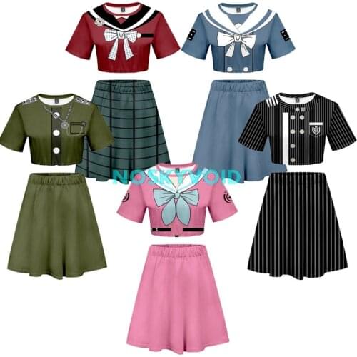 Danganronpa V3 Cosplay T-shirt and Skirt Suits Woman Exposed Navel Outfit Miu Iruma Costume Skirts Harukawa Maki Dress
