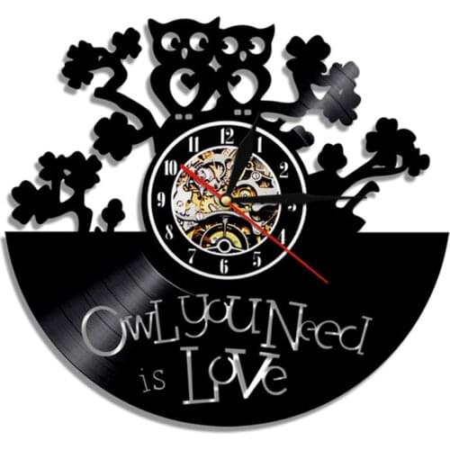 Baby Owl Wall Clock Animal Owl Vinyl Record Wall Clock with LED Night Light Wall Art Kid Room Nursery Decorative Owl Lovers Gift