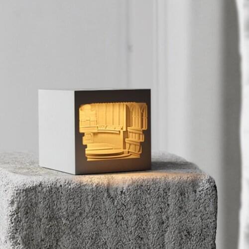 Designer Concert Hall Building Concrete Table Lamp Led Cement Art Decorative Desk Lights Study Bedside As Gift Bar Restaurant