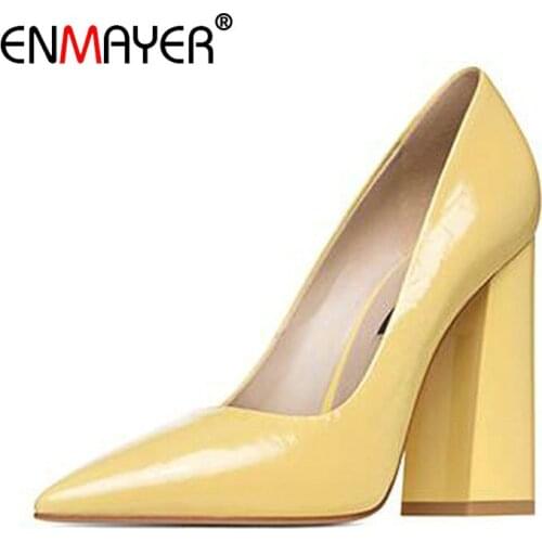 ENMAYER Wedding Shoes Pointed Toe Slip-On Fashion Square High Heels Party Women Shoes Basic PU Shallow Luxury Women Shoes