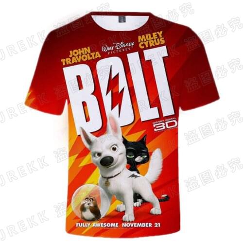Bolt Dog Cartoon T-shirt Men Summer Short Sleeve 3D Print Anime Clothes For Children Oversized Women Tee Shirts