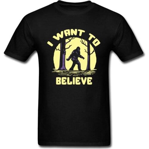 I Want To Believe Gorilla Cartoon T-shirt Funky Black Tees Men Cotton Tops On Discount Funny Birthday Party Tshirt