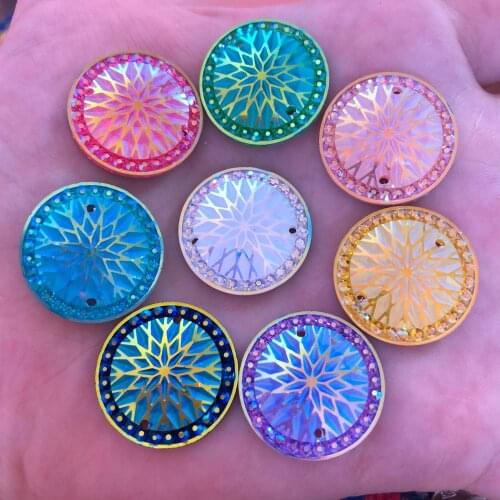Hot DIY 10pcs AB Resin 20mm Round Flatback Snow Rhinestone Wedding 2 Hole Button Random Color Mixing R61A