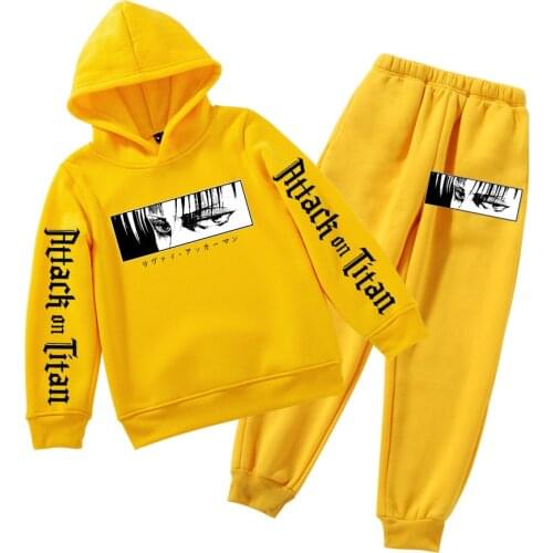 Attack on Titan Hoodies Sets Jogging Pants Eren Jaeger Hoodies Sweatpants Two-piece Suit Yellow Fashion Anime Sweatshirt