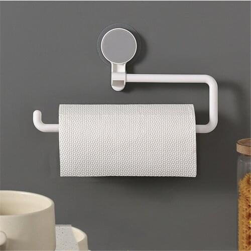 Kitchen Paper Towel Rack Household Accessories Punch-free Bathroom Towel Roll Holder Wall-Mounted Plastic Wrap Rag Storage Rack