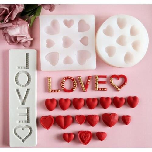 KUXSE Love Heart Shapes Silicone Mold DIY Fondant Cake Decorating Tools Sugarcraft Chocolate Gumpaste Clay Molds
