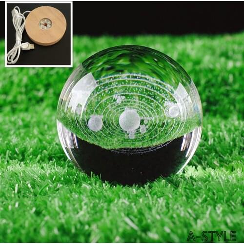6CM/8CM Laser Engraving Solar System Sphere 3D Miniature Planet Model Sphere K9 Crystal Glass GlobeJewelry Home Decoration With