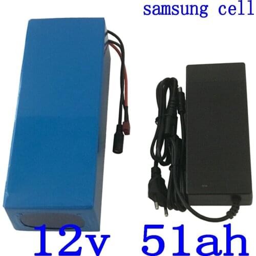12V 200W 300W Lithium battery 12v 50ah electric bike battery 12v 51ah Lithium-ion Battery pack use samsung cell with 5A charger