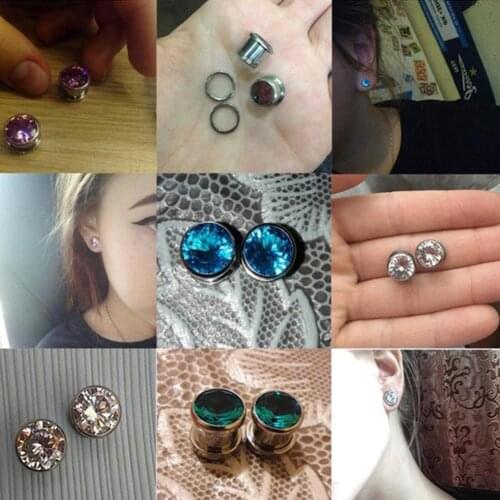 Fashion Women Stainless Steel Cubic Zirconia Inlaid Round Ear Plugs Tunnels Expanders Gauges Body Jewelry Womans accesories