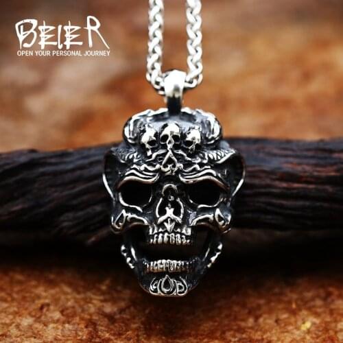 BEIER new arrive Stainless steel Jesus head men skull punk Pendant Necklace Halloween Chain fashion Gift jewelry BP8-604