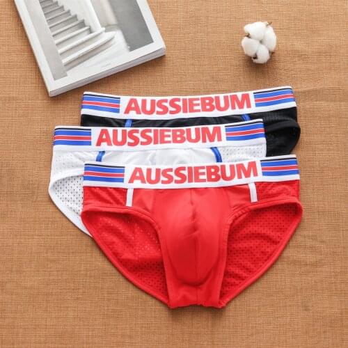 Aussiebum mesh breathable mens underwear low waist sexy letters nylon briefs