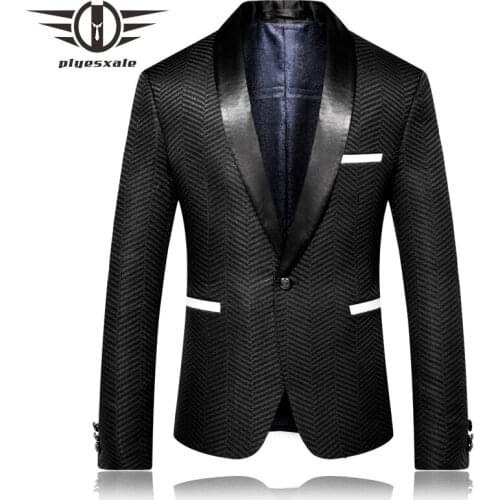 Plyesxale 2018 Men Slim Fit Blazers Shawl Collar One Button Mens Black Blazer Party Prom Stage Wear Blazer Hombre Casual Q248