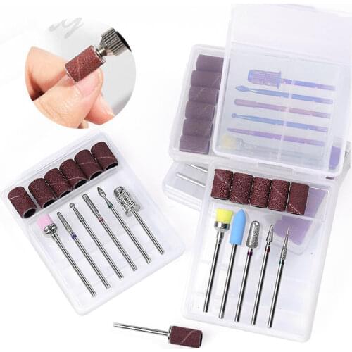 Nail Art Tungsten Steel Alloy Grinding Head Set, Electric Milling Cutter Bit, File, Manicure Tool with Grit Sandpaper Ring