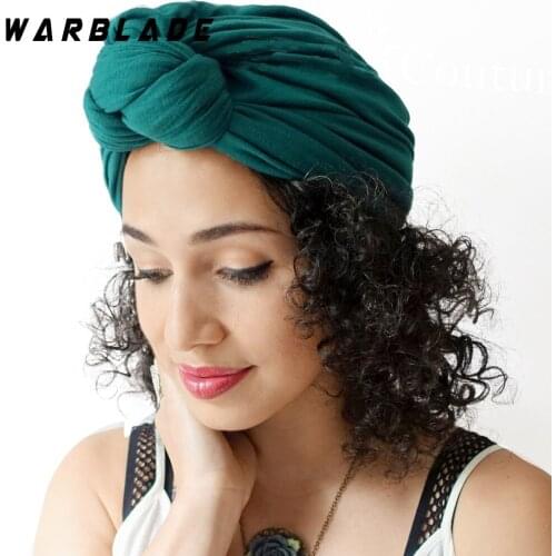 WarBLade 2020 New Cotton Turban Hat Solid Color Women African Twist Headwrap Ladies Head Wraps Arab India Bonnet Hat Hijabs Cap