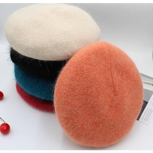 [Onidfurow] Fashion New Women Angora rabbit Solid Color Beret Female Bonnet Caps Winter All Matched Warm Walking Hat OF2088