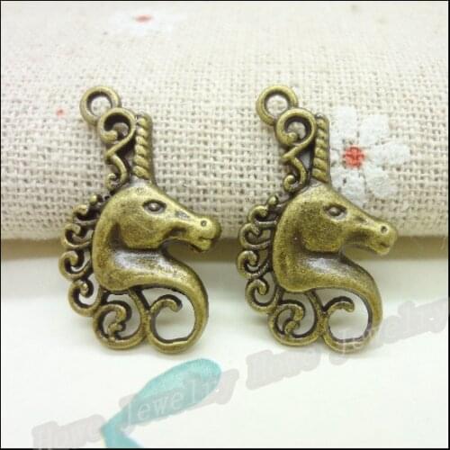 Wholesale 60 pcs Vintage Charms Unicorn Horse Pendant Antique bronze Fit Bracelets Necklace DIY Metal Jewelry Making