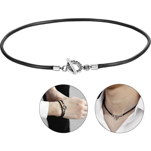 4mm Simple Black Man-made Leather Necklace for Men Braided Rope Unique Toggle Clasp Fashion Jewelry New Design 18" -28 " DDN128