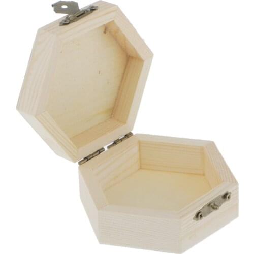 Phenovo Unpainted Hexagonal Wooden Jewelry Box Trinket Case Jewelry Gift Box Home decor craft