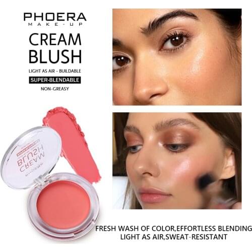 PHOERA Blush Cream Face Blusher Powder Rouge Makeup Cheek Blusher Powder Minerals Palette Blusher Palette Cream cosmetic 8 color
