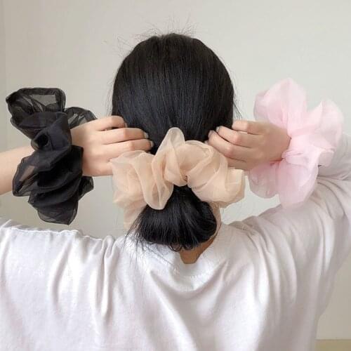 New Organza/Chiffon Solid Color Big Hair Scrunchies Women Elastic Hair Bands Headwear Ponytail Holder Chiffon Hair Accessories