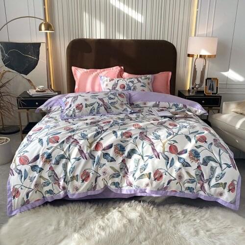 Luxury Purple Flowers Long-staple Cotton Bedding Set Double Duvet Cover Set Bed Linen Pillowcases Home Textile King Queen Size