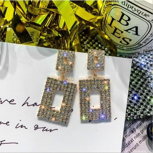 Luxury Crystal Square Earrings for Women Wedding Party Statement Earrings Hanging Geometric Fashion Womens Earrings