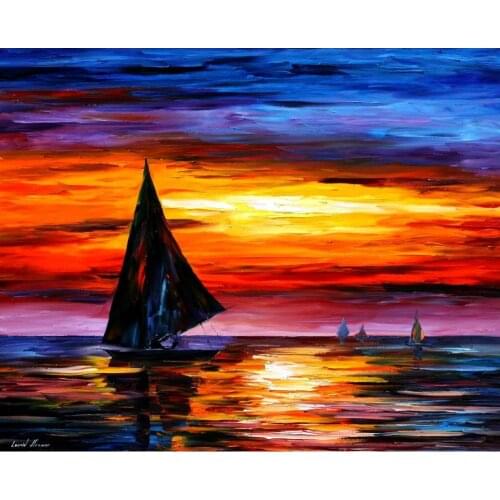 Seascapes Modern paintings with Palette knife art oil on Canvas away from the sunset Handmade high quality