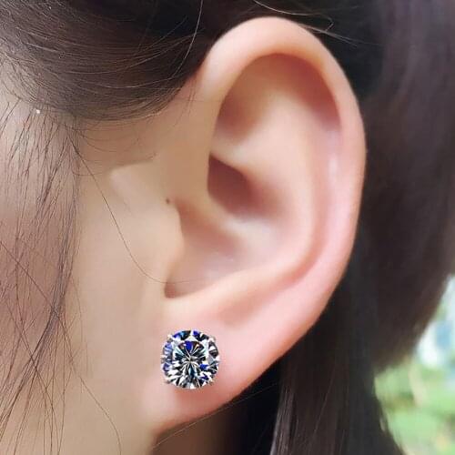 18K Au750 White Gold Earrings Moissanite Diamonds 1 2 3 Carat Round Elegant Wedding Party Engagement Anniversary Trendy