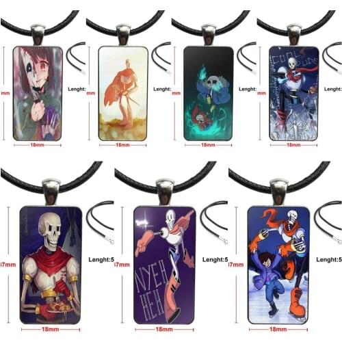 Glass Pendant Necklace Handmade Half Pendant Rectangle Necklace For Girls Wholesale Undertale Papyrus Sans Doggofundas