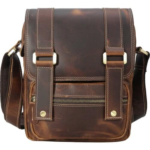 Tiding New Designer Cow Leather Small Messenger Bag for iPad Vertical Cool Vintage Style Solid Cover Shoulder Handbag Dark Brown